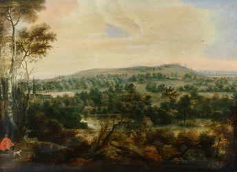 Paysage boisé avec Saint Hubert