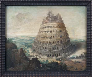 Tour de Babel. Peinture de Lucas Van Valkenborch (vers 1535-1597), huile sur bois, art flamand