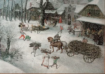 Hiver (février), détail (huile sur toile)
