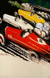 Course automobile (lithographie en couleur)