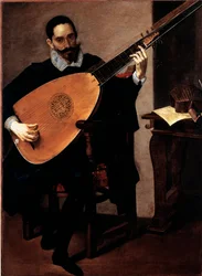 Portrait du musicien de la chapelle ducale Gerolamo Gallo, peinture de Luciano Borzone (1590-1645) Gênes, Galleria di Palazzo Bianco