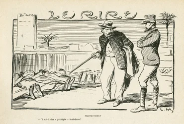 Illustration dans Le Rire, 04/05/12 - Protectorat colonisation (gravure)
