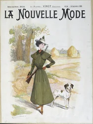 Femme en tenue de chasse portant un fusil - dans "La Nouvelle Mode" de septembre 1898