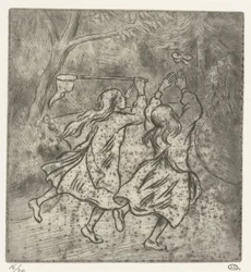 Deux filles attrapant des papillons