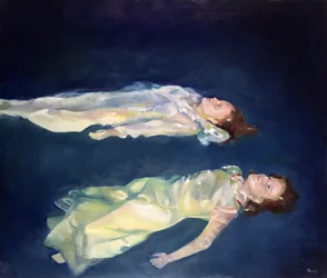 Deux filles flottant, 2004 (huile sur carton)