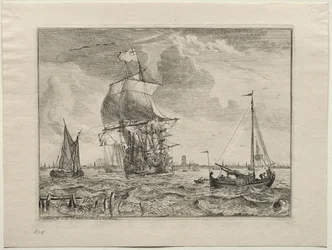 Scène marine avec Amsterdam au loin
