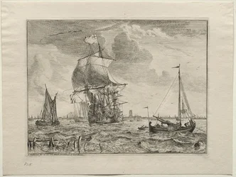 Scène marine avec Amsterdam au loin, 1701