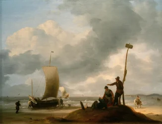 Plage avec bateaux de pêche