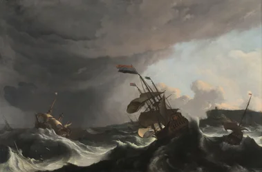 Navires de guerre dans une forte tempête