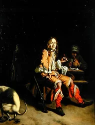 Un chasseur buvant dans l