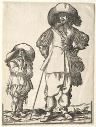 Cavalier debout et garçon mendiant