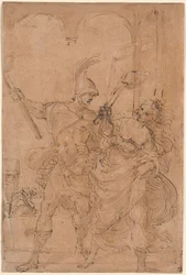 Alexandre et Thaïs mettant le feu à Persépolis, probablement vers 1592 (plume et encre)