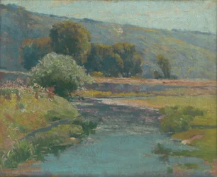 Paysage avec un ruisseau inondé