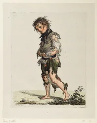 Jeune garçon mendiant marchant