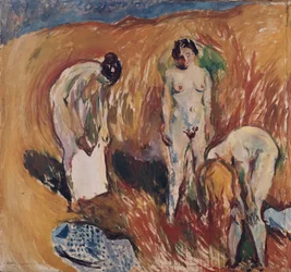 Filles dans une meule de foin