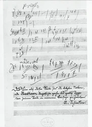 La dernière page de musique écrite par le compositeur allemand Ludwig van Beethoven (1770-1827)