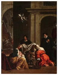 Transept nord, Autel de San Rocco 1635, 45, Genovesino 1645, Naissance de Saint Rocco, Peint en bas à gauche
