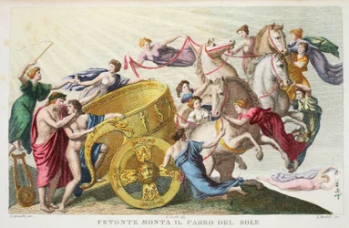 Phaéton conduit le char du Soleil ou Fetonte Monta il Carro del Sole, Livre II, illustration des Métamorphoses d