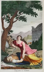 Pyrame et Thisbé ou Piramo e Tisbe, livre IV, illustration des Métamorphoses d