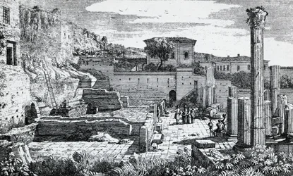 Ruines du Temple de Vespasien à Brescia, gravure par Louis Basiletti (1780-1860), Italie