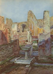 Pompéi : Maison du balcon suspendu, intérieur (lithographie couleur)