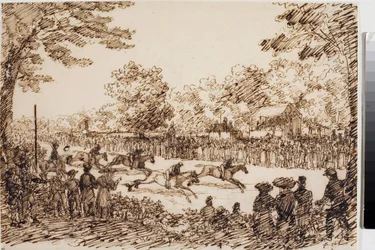 Course de chevaux (probablement la fête de San Giovanni à Florence)