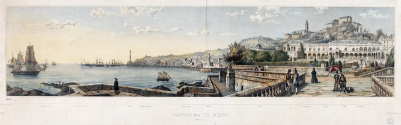Vue panoramique de la ville de Gênes (lithographie)