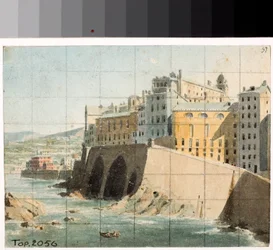 Vue des remparts sur la mer à Gênes (aquarelle, ca 1822)