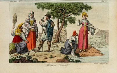 Paysans russes. Illustration de Il costume antico e moderno o storia del governo… par Giulio Ferrario, 1831