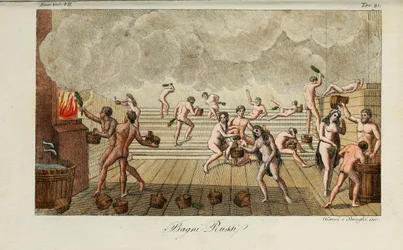 Bain russe. Illustration de Il costume antico e moderno o storia del governo... par Giulio Ferrario, 1831