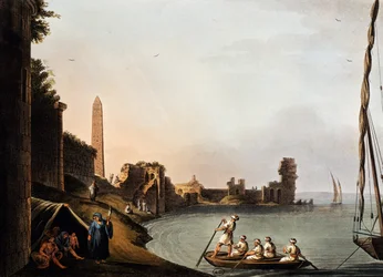 Murs anciens et obélisque de Cléopâtre, Luigi Mayer (1755-1803), gravure de Vedute