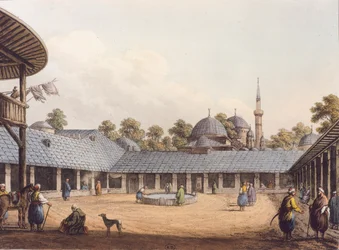 Caravansérail de Borgas, par Luigi Mayer, Roumanie, gravure