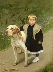 Jeune enfant et un grand chien