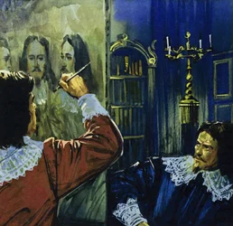 Le roi Charles Ier invite Van Dyck en Angleterre pour peindre son portrait (lithographie couleur)