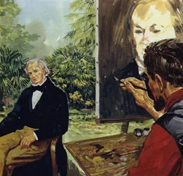 Renoir peignant un portrait de Richard Wgner (lithographie couleur)