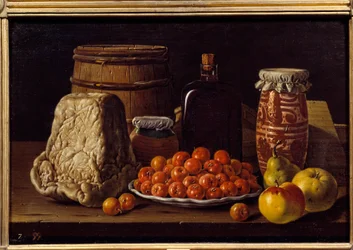 Fromage, fruits et récipient