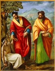 Saints Cosmas et Damien, médecins, guérissant un malade ...