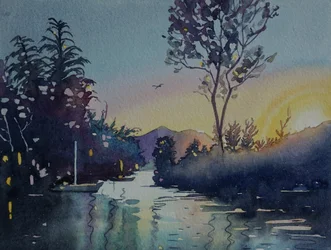 Coucher de soleil sur une rivière paisible