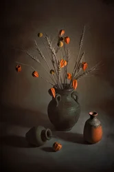 Nature morte automnale avec poteries