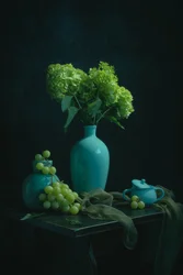 Nature morte mélancolique bleu sarcelle