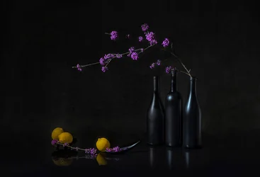Nature morte sombre aux baies violettes