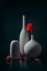 Coquelicot rouge et vases blancs