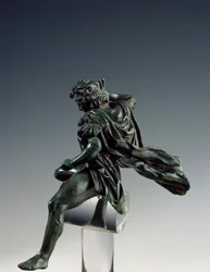 Art grec : Le roi de Macédoine Alexandre le Grand (356-323 av. J.-C.) à cheval. Sculpture en bronze de Lysippe de Sicyone (395-305 av. J.-C.) 4e siècle av. J.-C. Rome Museo Nazionale di Villa Giulia Italie