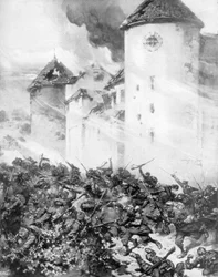 Bataille entre Français et Allemands sous les murs du Château de Mondement, France, 1914