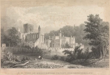Vue nord-ouest du prieuré de Brenckburn, Northumberland ; page 44 (Volume Un)