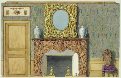 Cheminée dans la salle à manger de la rue Fortunee, maison achetée par Balzac en 1847