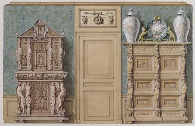 Mobilier dans la salle à manger de la rue Fortunee, maison achetée par Balzac en 1847