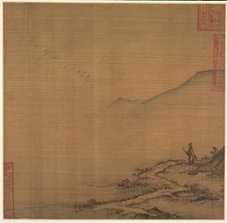 Paysage avec des oies volantes