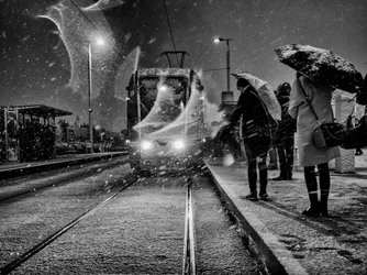Un tramway sous la neige