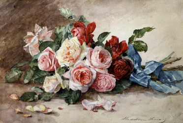 Bouquet de fleurs de roses. Peinture de Madeleine Jeanne Lemaire (1845-1928) Collection privee.